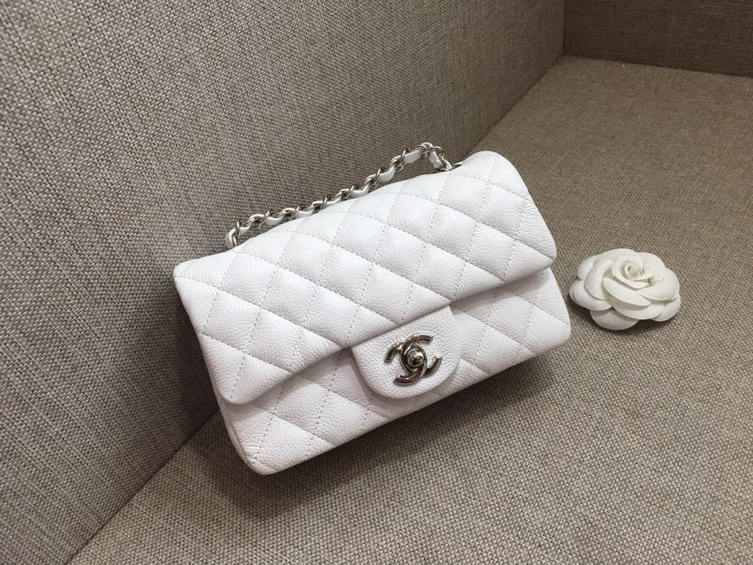 Small Classic Flap Caviar Bag A01116 White/Silver